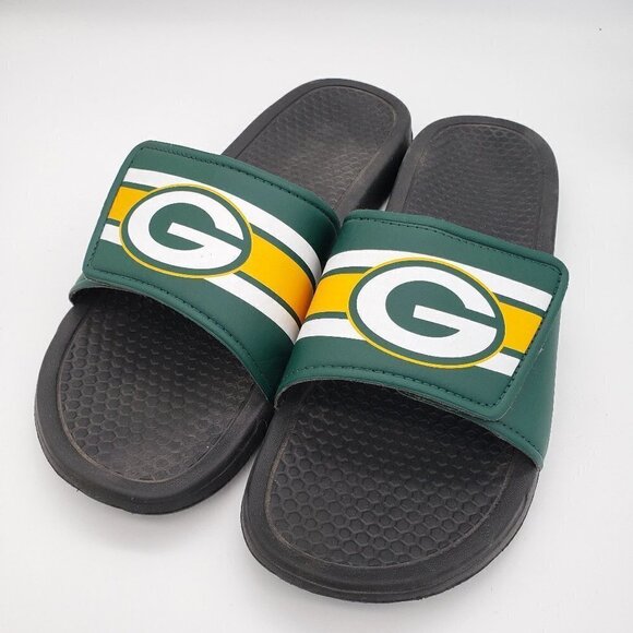 Green Bay Packers Slide Sandals Mens Size Large 11-12 Green Gold - Picture 1 of 8